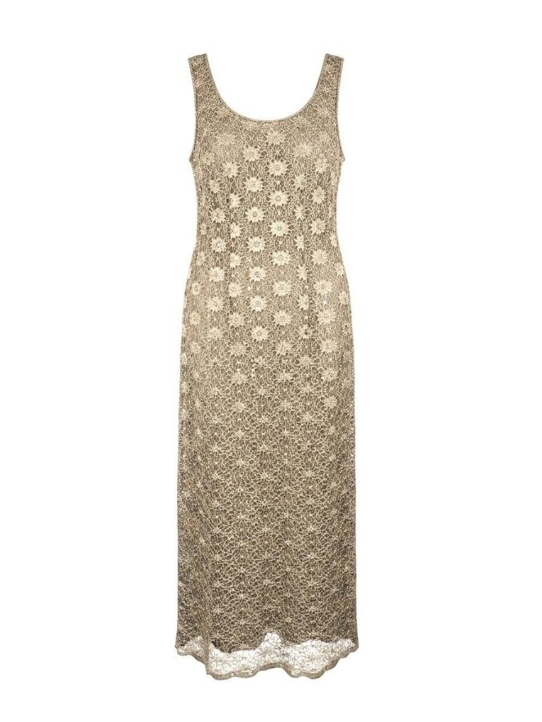 R&M Richards Floral Lace Sequin Formal Dress Womens 8 Champagne Sleeveless Maxi